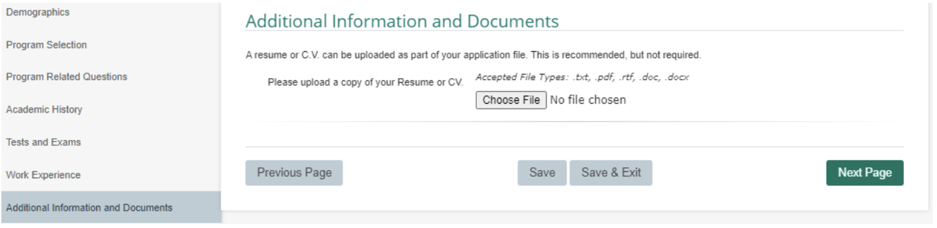 screenshot showing resume/CV upload